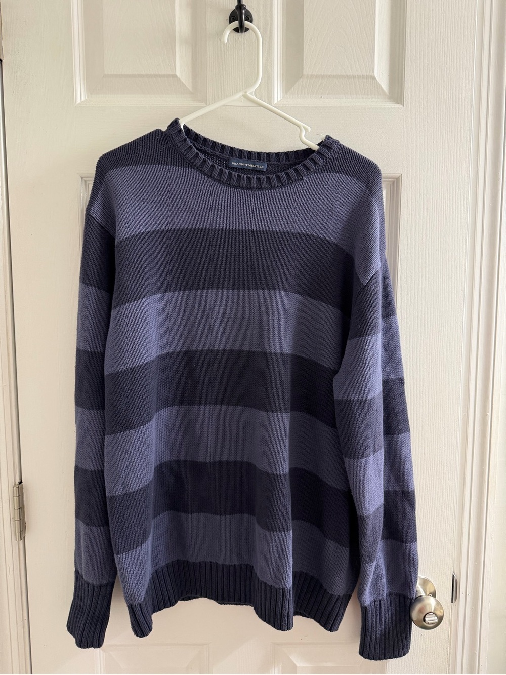 Brandy Melville Brianna StripedNavy and Gray Striped Crewneck Sweater